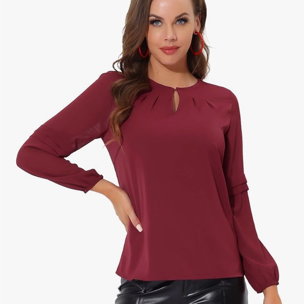 Silky Red Long Sleeve Blouse